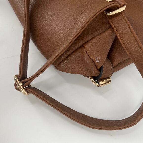 Brown Faux Leather Drawstring Mini Backpack - Picture 3 of 5